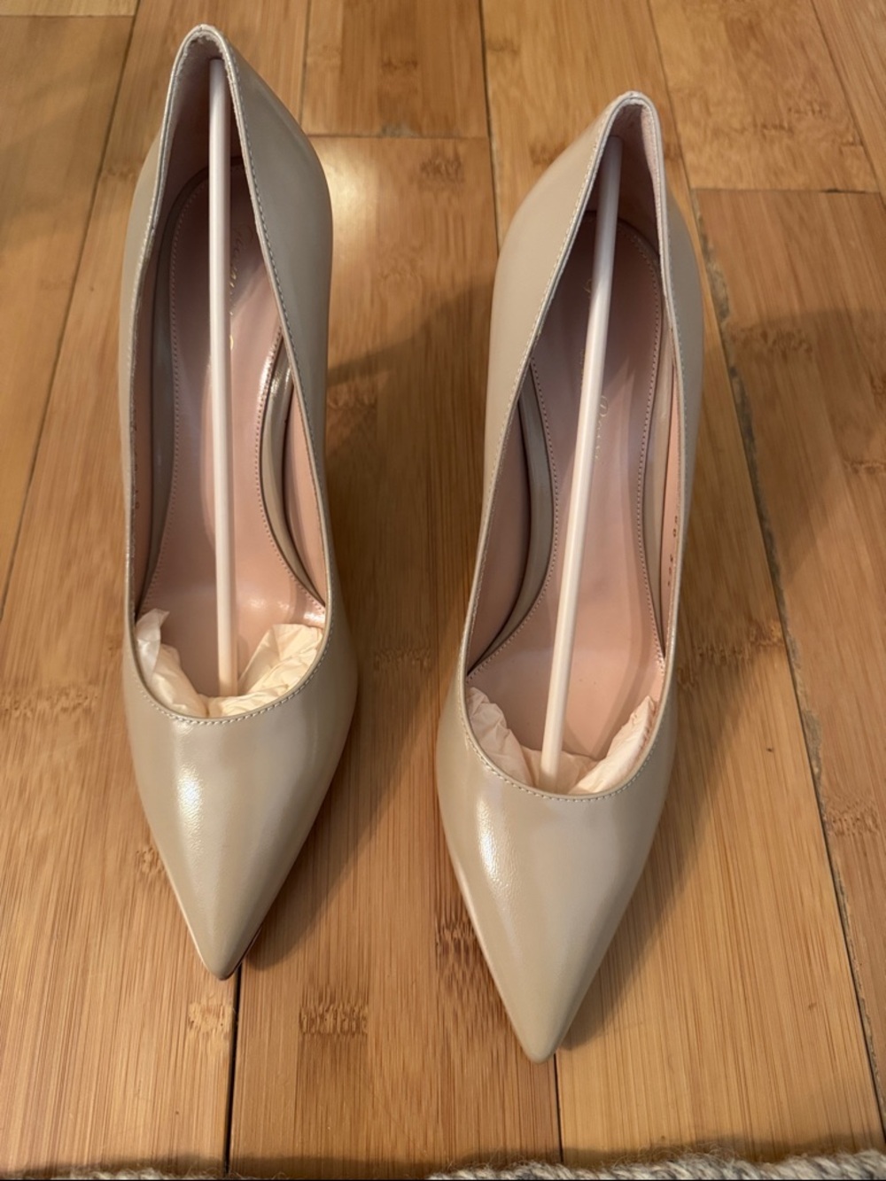 NWT Gianvito Rossi Pointed-Toe Leather Pumps in Light Beige